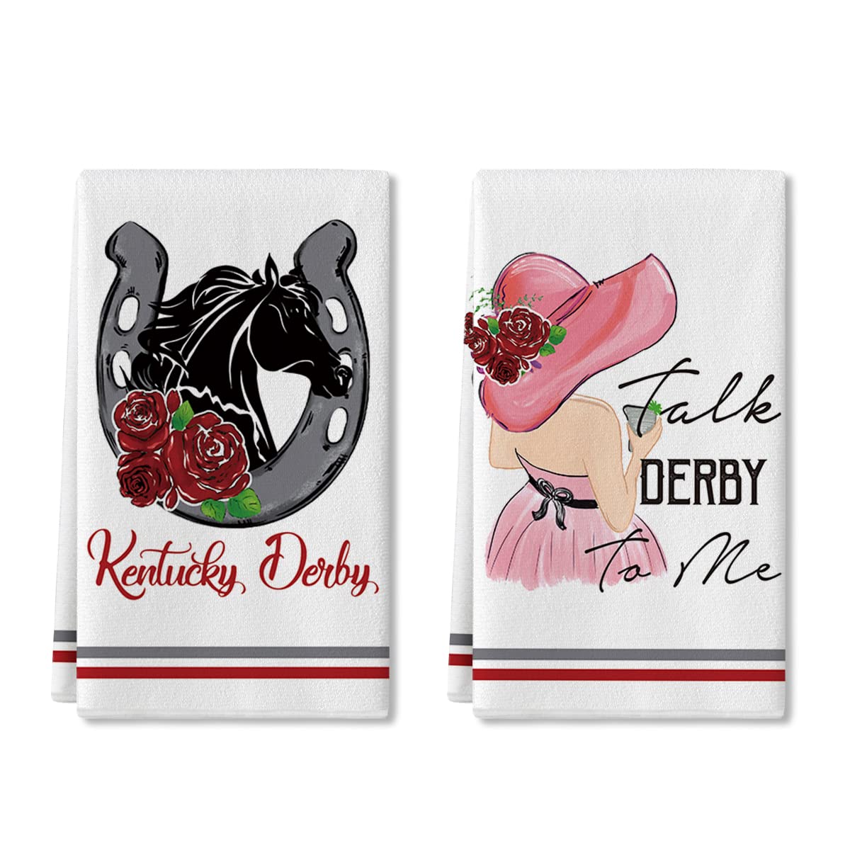 Artoid Mode Rose Lady Talk Derby to Me Kentucky Home Kitchen Dish Towels, 18 x 26 Inch Ultra Absorbent Coffee Tea Bar Hand Towels Bathroom Gift for Cooking Baking Set of 2