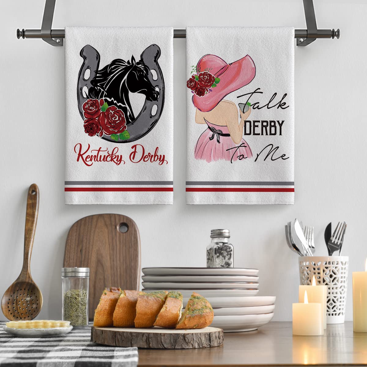 Artoid Mode Rose Lady Talk Derby to Me Kentucky Home Kitchen Dish Towels, 18 x 26 Inch Ultra Absorbent Coffee Tea Bar Hand Towels Bathroom Gift for Cooking Baking Set of 2