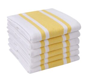 heavy duty oversized kitchen towels & dishcloth (set of 6 yellow 18x28) highly absorbent, professional grade cotton tea towels for everyday cooking and baking- modern clean striped pattern