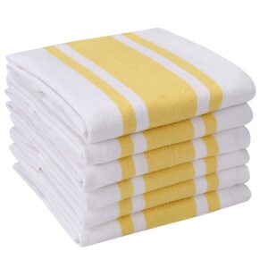 Heavy Duty Oversized Kitchen Towels & Dishcloth (Set of 6 Yellow 18x28) Highly Absorbent, Professional Grade Cotton Tea Towels for Everyday Cooking and Baking- Modern Clean Striped Pattern