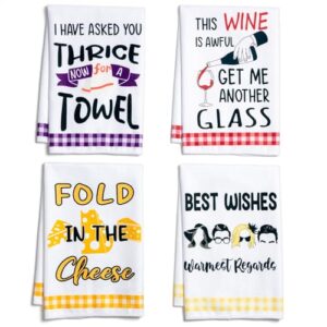 buboom funny kitchen towels, sc merchandise gifts idea, absorbent dish towel set of 4 for fans, fold in the cheese cute tea towel housewarming gift for women, hostess new home decorations