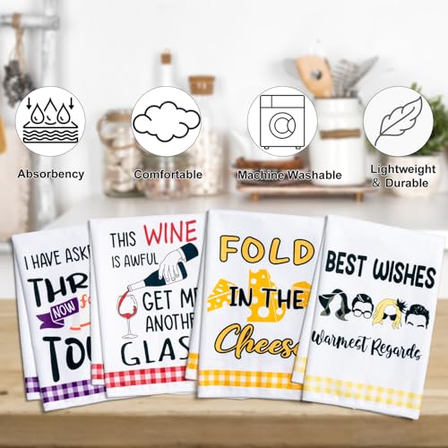 BUBOOM Funny Kitchen Towels, SC Merchandise Gifts Idea, Absorbent Dish Towel Set of 4 for Fans, Fold in The Cheese Cute Tea Towel Housewarming Gift for Women, Hostess New Home Decorations