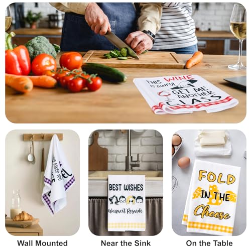 BUBOOM Funny Kitchen Towels, SC Merchandise Gifts Idea, Absorbent Dish Towel Set of 4 for Fans, Fold in The Cheese Cute Tea Towel Housewarming Gift for Women, Hostess New Home Decorations
