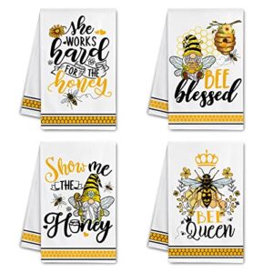 hexagram bee kitchen towels set of 4, bee hand towels for kitchen housewarming farmhouse kitchen gifts, bee gifts for women…