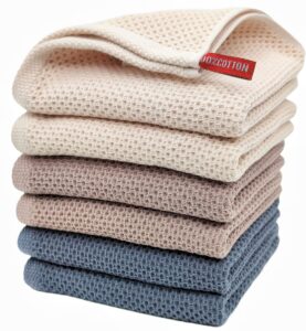 aneway kitchen hand towels 100% cotton waffle weave dish towel for cleaning drying - extra absorbent and soft - 13 x 28 inch (beige+dark grey+brown-6 pack)