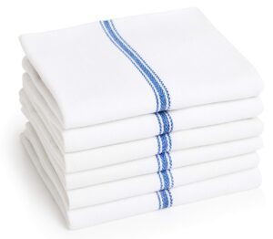 blue premia dish towels (6 units) • commercial kitchen towel • absorbent 100% cotton herringbone (14"x25") • commercial quality: 24 oz/dz • classic tea towels • low lint