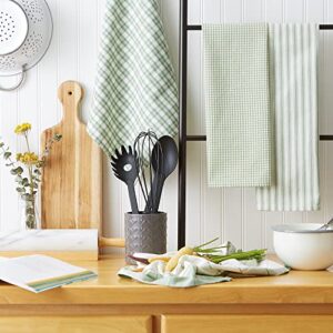 DII Everyday Kitchen, Urban Stripe & Basic Dishtowels, 18x28, Sage, 4 Piece