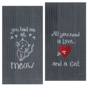 kay dee designs cat lover embroidered towel set - one each you had me at meow & cat love