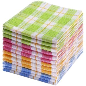 cotton kitchen dish towels pack of 12 | 100% natural cotton,14x16 inches | machine washable kitchen wash cloths | ultra soft, absorbent, quick dry dish rags (4 assorted color)