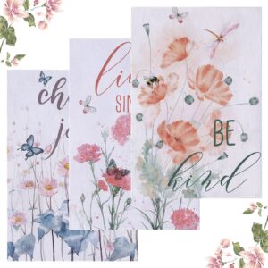 3 pcs watercolor floral kitchen towel set live simply choose joy be kind terry hand towels with design soft dish towels for kitchen decorative absorbent flower tea towels for bathroom, 18 x 28 inches