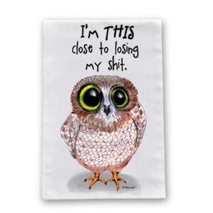 losing it owl flour sack cotton dish towel by pithitude