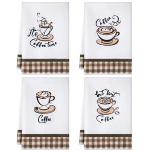 ferraycle 4 pieces kitchen towels, coffee kitchen hand towels, dish towels, absorbent decorative dish cloths, for farmhouse housewarming (coffee style)