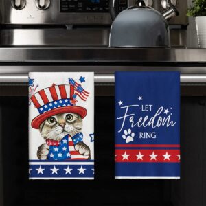 Artoid Mode Cat American Flag Stars Freedom 4th of July Kitchen Towels Dish Towels, 18x26 Inch Seasonal Decoration Hand Towels Set of 2