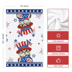 Artoid Mode Cat American Flag Stars Freedom 4th of July Kitchen Towels Dish Towels, 18x26 Inch Seasonal Decoration Hand Towels Set of 2