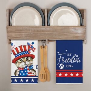 Artoid Mode Cat American Flag Stars Freedom 4th of July Kitchen Towels Dish Towels, 18x26 Inch Seasonal Decoration Hand Towels Set of 2