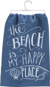 primitives by kathy blue chalk art dish towel, 28", the beach is my happy place