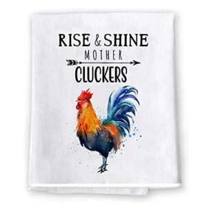 bonsai tree funny chicken kitchen towels with sayings, rise and shine mother cluckers rustic dish towels 28” x 28”, white rooster farmhouse tea towels housewarming gifts decor for new home