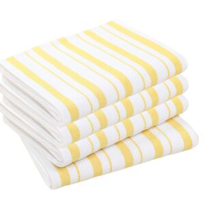 COTTON CRAFT Oversized Kitchen Towels -4 Pack 100% Cotton Basketweave Tea Dish Towels - Absorbent Reusable Low Lint Quick Dry - Cooking Drying Restaurant Bar Cleaning Cloth Napkin -20x30 Yellow Stripe