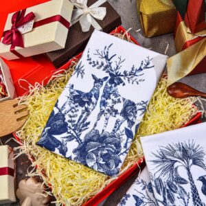 6 Pieces Chinese Style Kitchen Tea Towels, Chinoiserie Dish Towels Kitchen Bar Towels Animal Peacock Elk Flower, Chinese New Year Hand Towel Spring Festival Large Plate Cloth Set, White and Blue