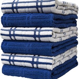 Dish Towel 16"x26" | Blue Windowpane Design | Kitchen Hand Towels, Large Tea Towel Set | Dish Towels for Kitchen | Natural Ring Spun Cotton Dish Towel | Soft, Highly Absorbent | 400 GSM – 6 Pack