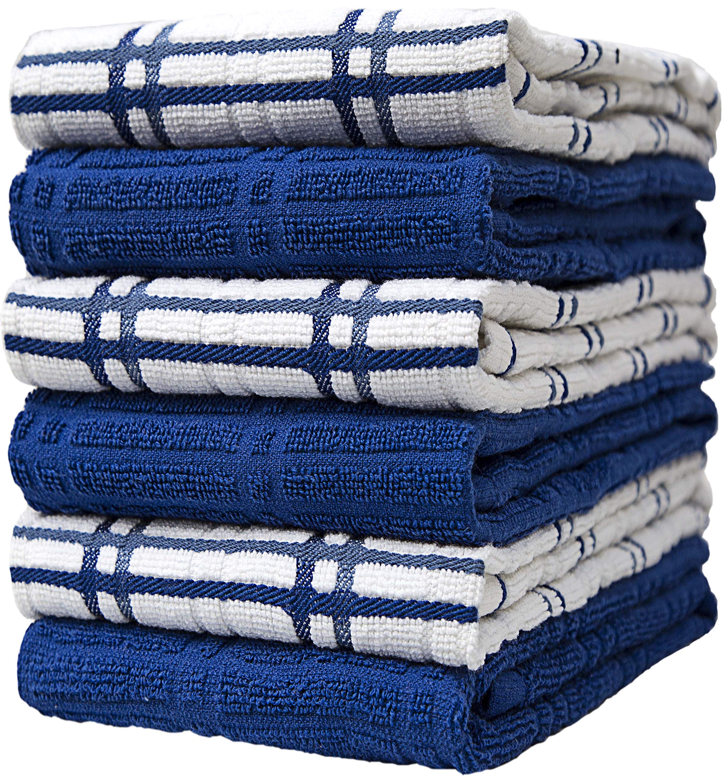 Dish Towel 16"x26" | Blue Windowpane Design | Kitchen Hand Towels, Large Tea Towel Set | Dish Towels for Kitchen | Natural Ring Spun Cotton Dish Towel | Soft, Highly Absorbent | 400 GSM – 6 Pack