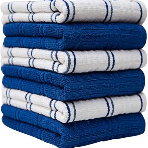 Dish Towel 16"x26" | Blue Windowpane Design | Kitchen Hand Towels, Large Tea Towel Set | Dish Towels for Kitchen | Natural Ring Spun Cotton Dish Towel | Soft, Highly Absorbent | 400 GSM – 6 Pack