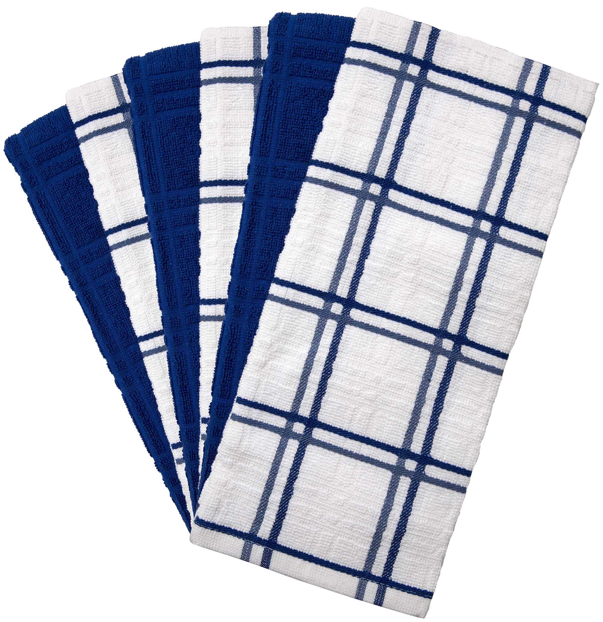 Dish Towel 16"x26" | Blue Windowpane Design | Kitchen Hand Towels, Large Tea Towel Set | Dish Towels for Kitchen | Natural Ring Spun Cotton Dish Towel | Soft, Highly Absorbent | 400 GSM – 6 Pack