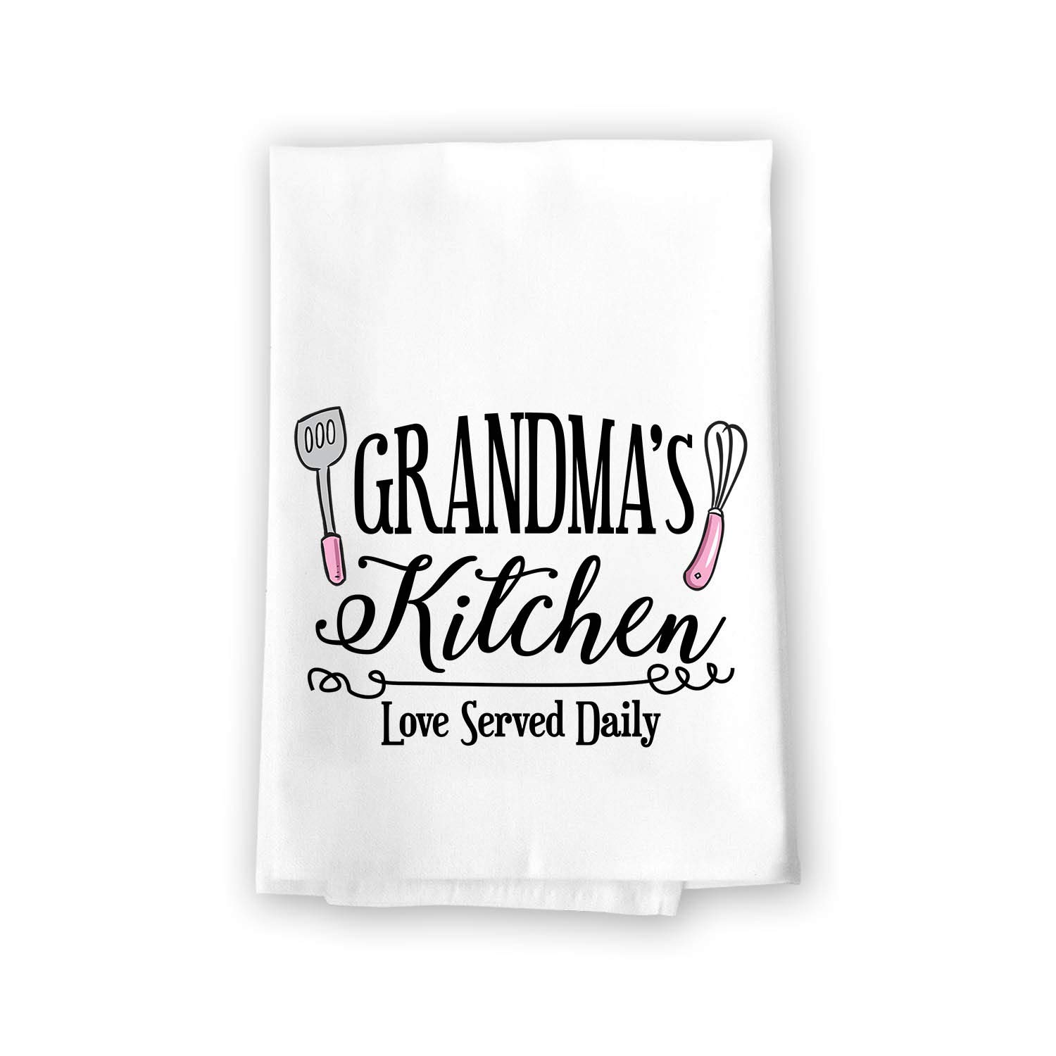 Honey Dew Gifts Home Decor, Grandma's Kitchen Love Served Daily Flour Sack Towel, 27 inch by 27 inch, 100% Cotton, Highly Absorbent, Multi-Purpose Towel