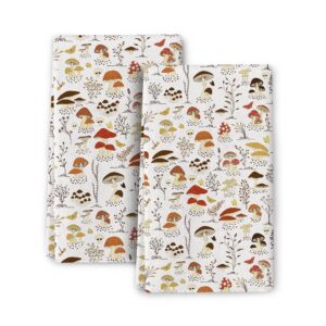mushroom cute botanic kitchen towels with hanging loop, 16x24 inch beige dish towels bathroom hand towels set of 2 soft absorbent tea towels