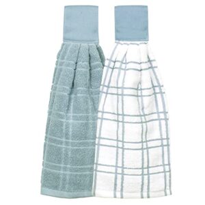 ritz premium 100% cotton solid and multi check kitchen tie towel, absorbent, super soft, and fast drying hang towel, set of two, dew