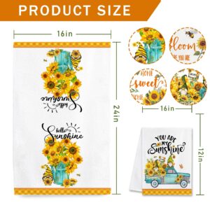 Camping Dish Towels and Dish Cloths, Funny Kitchen Towels with Sayings, Happy Camper Kitchen Hand Towels Sets of 4, Farmhouse Housewarming Gifts for RV Owners Lovers, 4 Pack Hand Towels Tea Towels