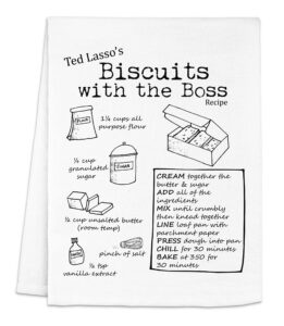 funny kitchen towel, biscuits with the boss, flour sack dish towel, sweet housewarming gift, white