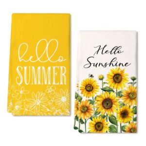 geeory kitchen towels for summer decor hello summer sunflowers dish towels 18x26 inch ultra absorbent bar drying cloth hand towel for kitchen bathroom party home decorations set of 2