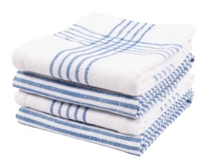 kaf home set of 4 monaco relaxed casual slubbed kitchen towel | 100% cotton dish towel, 18 x 28 inches | soft and absorbent farmhouse kitchen towel | set of 4 (blue)