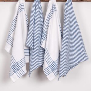 KAF Home Set of 4 Monaco Relaxed Casual Slubbed Kitchen Towel | 100% Cotton Dish Towel, 18 x 28 Inches | Soft and Absorbent Farmhouse Kitchen Towel | Set of 4 (Blue)