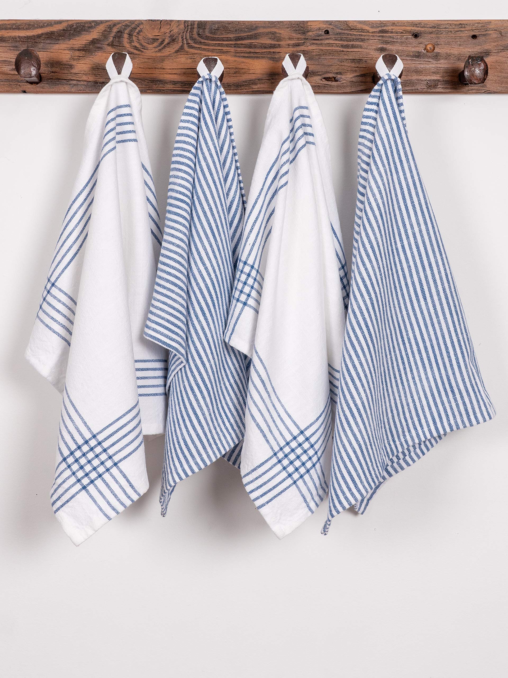 KAF Home Set of 4 Monaco Relaxed Casual Slubbed Kitchen Towel | 100% Cotton Dish Towel, 18 x 28 Inches | Soft and Absorbent Farmhouse Kitchen Towel | Set of 4 (Blue)