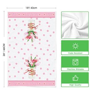 Artoid Mode Home Sweet Home Love Pink Tulip Mother's Day Kitchen Towels Dish Towels, 18x26 Inch Be Happy Flower Vase Decoration Hand Towels Set of 2