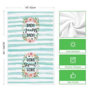 Artoid Mode Watercolor Stripes Kitchen Dish Towels Spring Quotes, 18 x 26 Inch Seasonal Spring Flower Wreath Ultra Absorbent Drying Cloth Tea Towels for Cooking Baking Set of 2