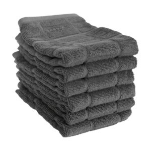 all clad premium dish cloths (6-pack), 13" x 14", highly absorbent, super soft, long-lasting terry-loop weave 100% turkish combed cotton bar towels for washing dishes, pewter