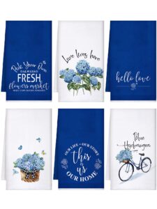 geyoga 6 pcs kitchen towels blue hydrangea hand towels butterfly kitchen dish towels microfiber drying towels for kitchen bathroom party wedding home decorations (15.7 x 23.6 inch)