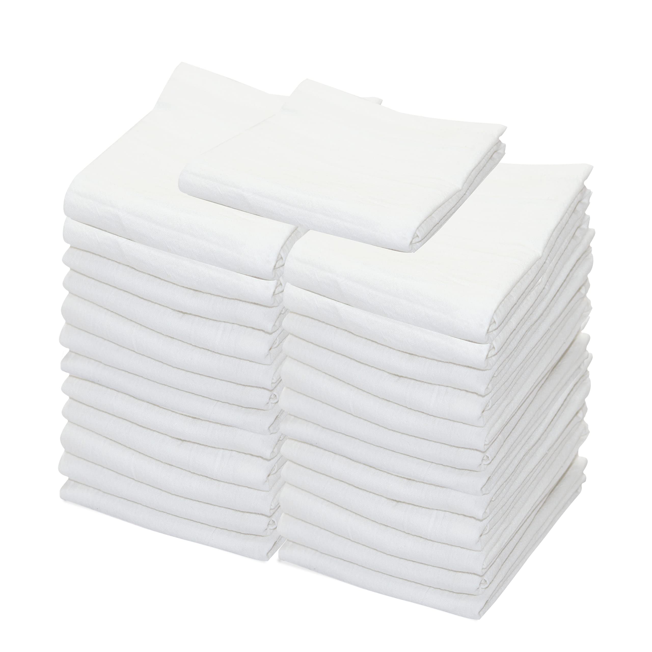 WHITESTEM Flour Sack Dish Towels | 13”X13” | 25-Pack | White | 130 Thread Count Ring Spun Cotton, Blank Towels for Easter, Kitchen Dish Towels, Kitchen Towels, Hand Towels, Tea Towels and Dish Cloths