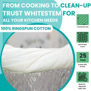 WHITESTEM Flour Sack Dish Towels | 13”X13” | 25-Pack | White | 130 Thread Count Ring Spun Cotton, Blank Towels for Easter, Kitchen Dish Towels, Kitchen Towels, Hand Towels, Tea Towels and Dish Cloths