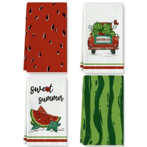anydesign watermelon kitchen dish towel 18 x 28 sweet summer tea towels watermelon truck hand drying cloth towel decorative dishcloth for holiday kitchen cooking baking bathroom, 4pcs