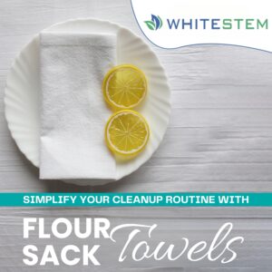 WHITESTEM Flour Sack Dish Towels | 13”X13” | 25-Pack | White | 130 Thread Count Ring Spun Cotton, Blank Towels for Easter, Kitchen Dish Towels, Kitchen Towels, Hand Towels, Tea Towels and Dish Cloths