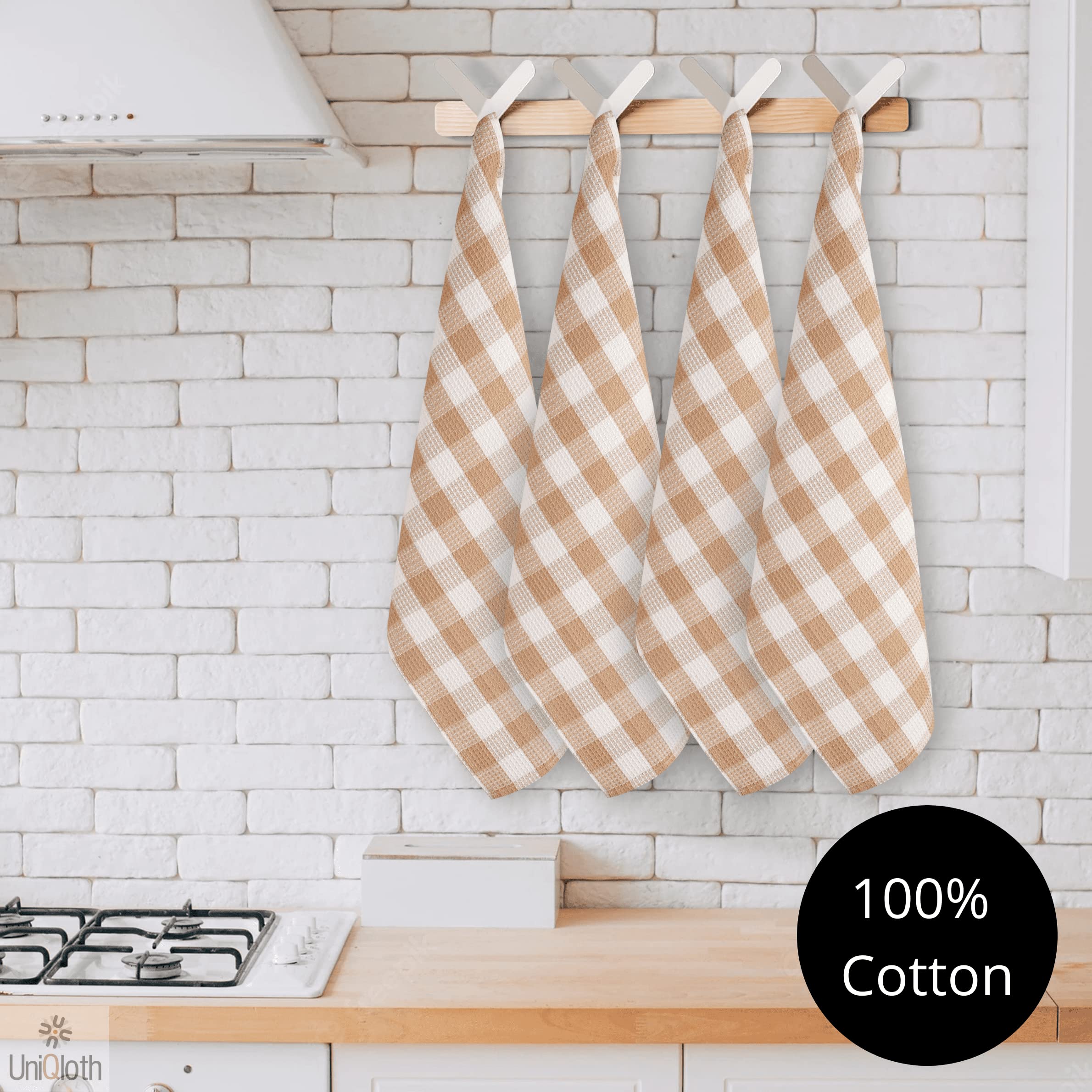 UniQloth Kitchen Dish Towels for Drying Dishes - Farmhouse Kitchen Towels Hanging - 100% Cotton Soft Absorbent Hand Towels for Kitchen 16x26-8 Pack Kitchen Towels Yellow