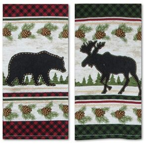 woodland moose and bear kitchen terry towel 2-pc set mountain cabin woldlife lodge