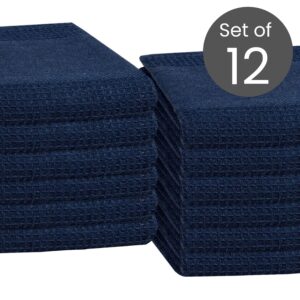 Linen Hub 12 Pack Kitchen Dish Towels 100% Cotton 16x26 Absorbent Durable Washable, Tea Towels, Dish Cloths, Bar Towels, Cleaning Towels, Kitchen Towels with Hanging Loop, Navy Blue