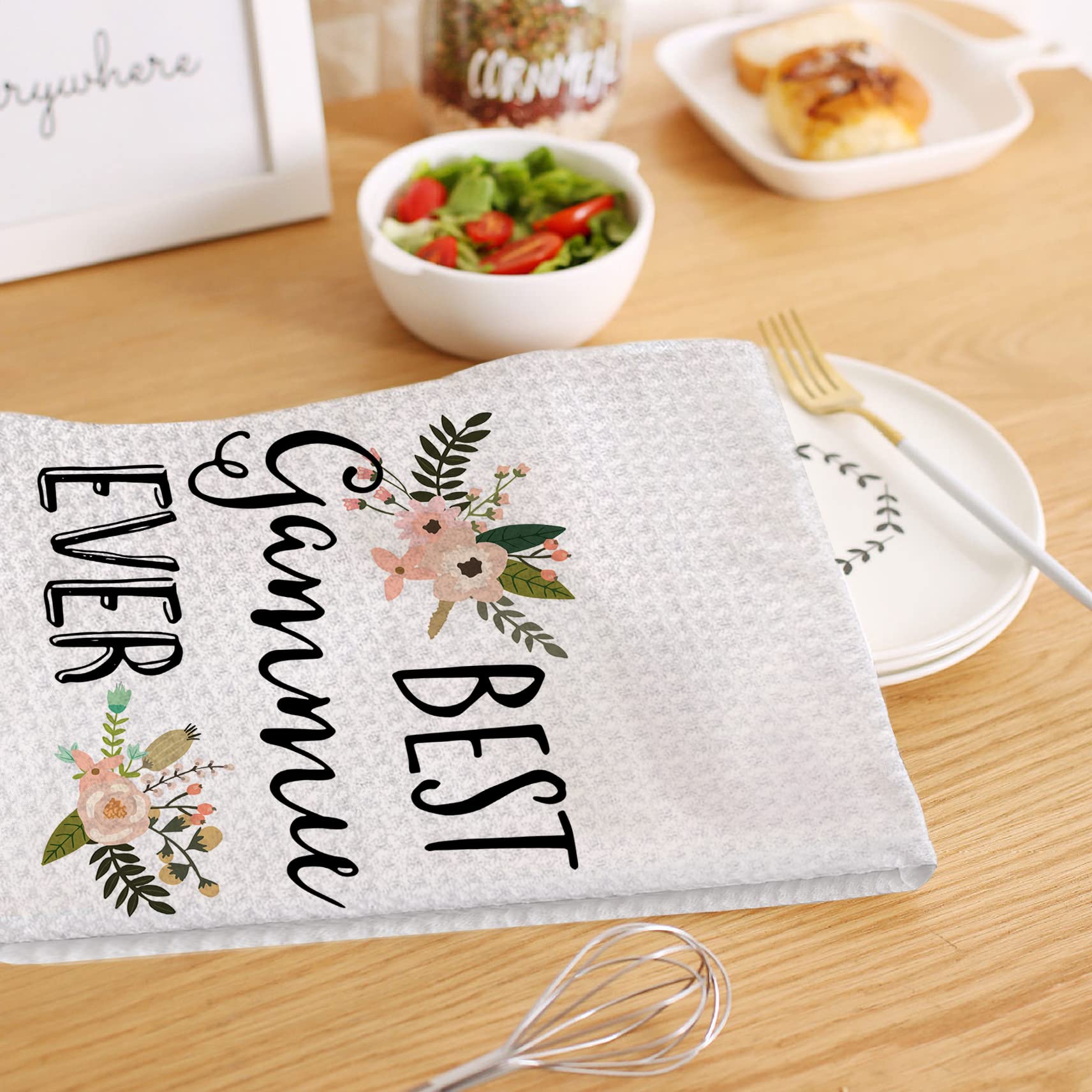 HIWX Best Gammie Ever Decorative Kitchen Towels and Dish Towels, Watercolor Boho Floral Gammie Grandma Mother's Day Hand Towels Tea Towel for Bathroom Kitchen Decor 16×24 Inches
