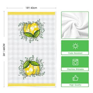 Artoid Mode Eucalyptus Leaves Lemons Summer Kitchen Towels Dish Towels, 18x26 Inch Hello Sunshine Holiday Decoration Hand Towels Set of 2