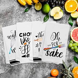 KamaLove Funny Kitchen Towels, Dishcloths Sets of 4.Best Housewarming Gifts, Funny Dish Towels, Cute Kitchen Towels.New Home Housewarming Gifts, Funny Sayings Towels, Decorative Tea Towels (Color)